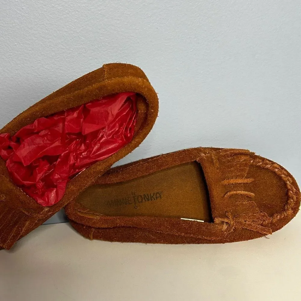 Minnetonka Brown Leather Moccasins Kids Sz 1